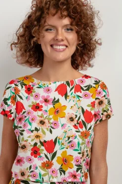 Online ekki top z wikozy z nadrukie - kwiaty na biały te Odzież Casualowa|Kolory I Printy Sezonu