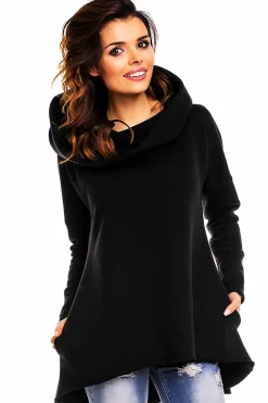 Online uźna buza overize z kapture - czarna Odzież Casualowa|Bluzy
