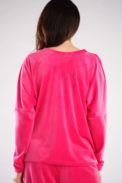 Discount Luźna bluza welurowa z dekoltem V - różowa Odzież Casualowa|Bluzy