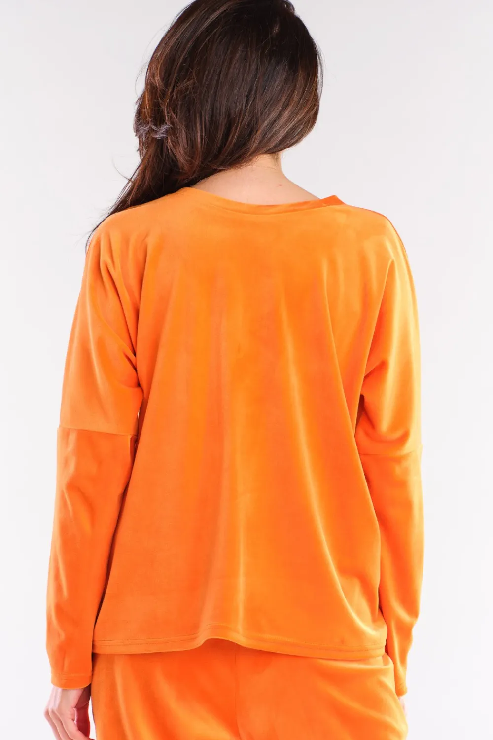 Discount Luźna bluza welurowa z dekoltem V - pomarańczowa Odzież Casualowa|Kolory I Printy Sezonu