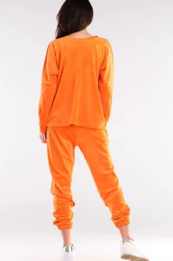 Discount Luźna bluza welurowa z dekoltem V - pomarańczowa Odzież Casualowa|Kolory I Printy Sezonu