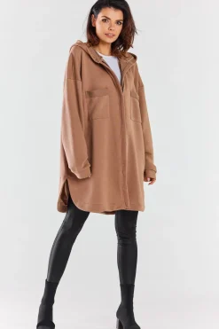 Hot Luźna bluza z kapturem i kieszeniami - beżowa Odzież Casualowa|Dobry Skład