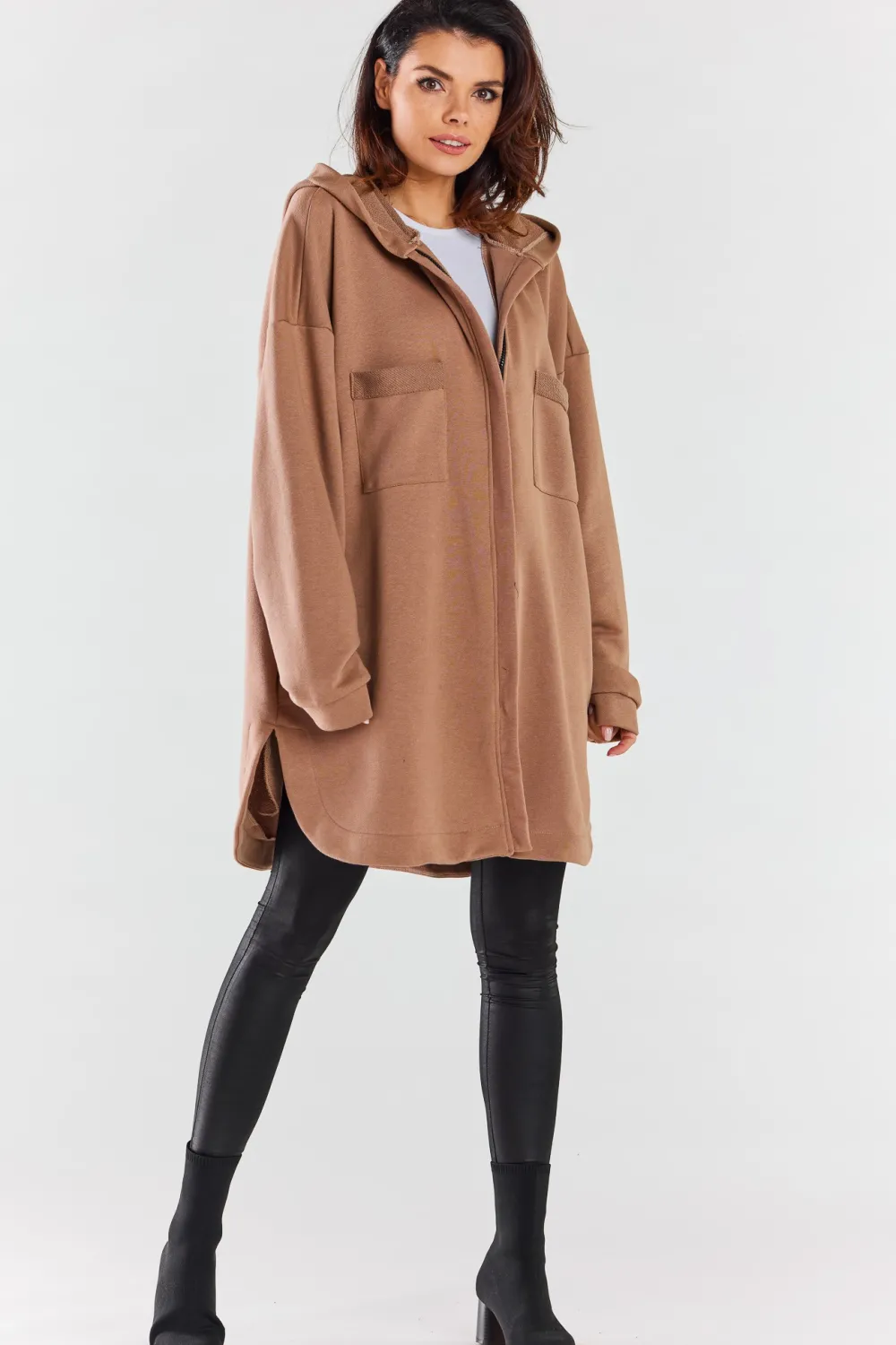 Hot Luźna bluza z kapturem i kieszeniami - beżowa Odzież Casualowa|Dobry Skład