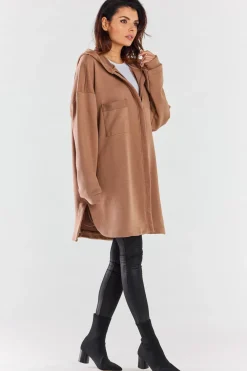 Hot Luźna bluza z kapturem i kieszeniami - beżowa Odzież Casualowa|Dobry Skład