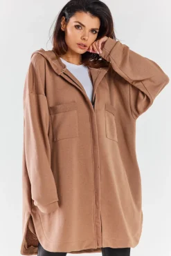 Hot Luźna bluza z kapturem i kieszeniami - beżowa Odzież Casualowa|Dobry Skład