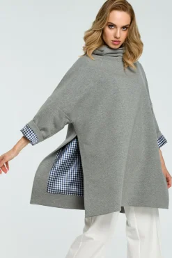 Best Luźna bluza z wysokim kołnierzem - szara Bluzy