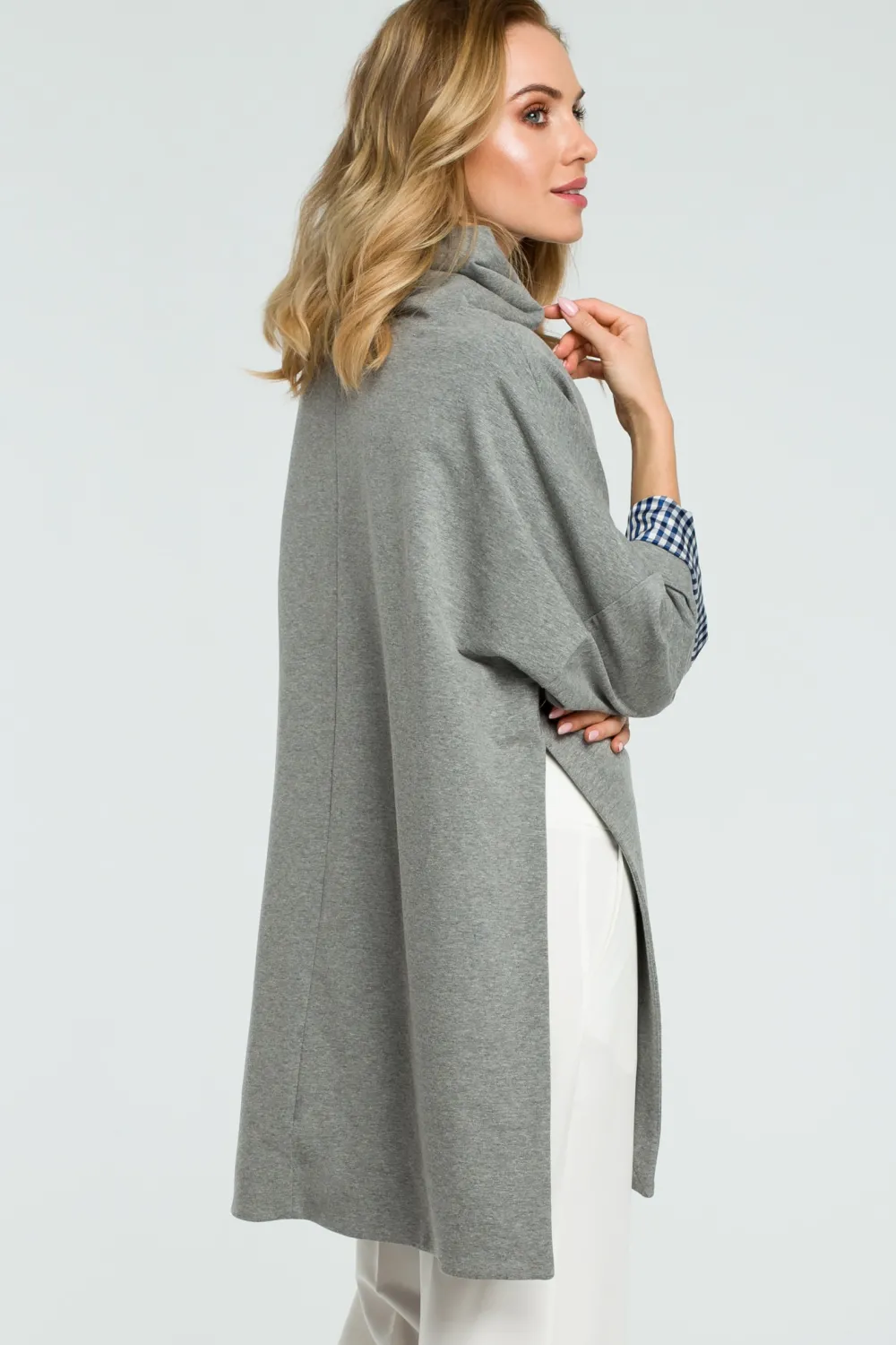 Best Luźna bluza z wysokim kołnierzem - szara Bluzy