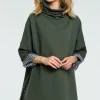 Outlet Luźna bluza z wysokim kołnierzem - militarno-zielona Bluzy