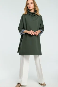 Outlet Luźna bluza z wysokim kołnierzem - militarno-zielona Bluzy