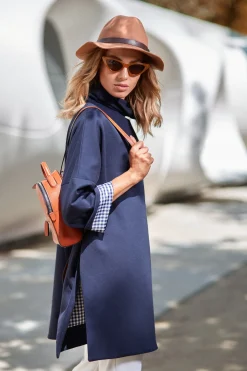 Sale Luźna bluza z wysokim kołnierzem - granatowa Bluzy