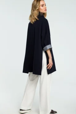 Sale Luźna bluza z wysokim kołnierzem - granatowa Bluzy