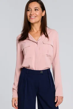 Clearance Luźna bluzka koszulowa - pudrowa Bluzki