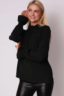 Hot Luźna bluzka z elastyczną stójką - czarna Do Pracy|Bluzki