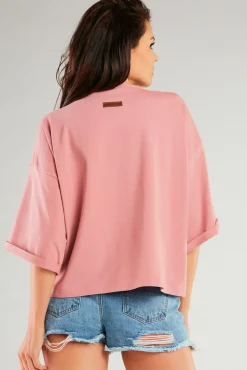 Outlet Luźna bluzka z szerokim rękawem - różowa Odzież Casualowa|Dobry Skład