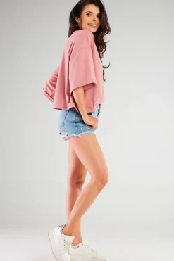 Outlet Luźna bluzka z szerokim rękawem - różowa Odzież Casualowa|Dobry Skład