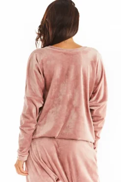 Hot Luźna prosta bluzka z dekoltem w serek - różowa Odzież Casualowa|Bluzy