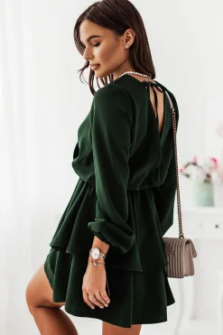 Clearance Luźna sukienka oversize z długim rękawem - zielona Sukienki