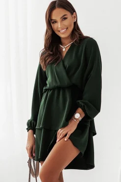 Clearance Luźna sukienka oversize z długim rękawem - zielona Sukienki