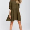 New Luźna sukienka rozkloszowana - khaki Sukienki Koktajlowe|Sukienki