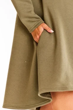 Sale uźna ukienka trapezowa z półgofe - khaki Sukienki Dzianinowe|Sukienki