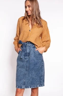 Discount Luźny krótki kardigan z guzikami - karmelowy Swetry