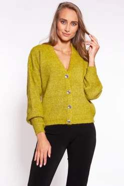 Clearance Luźny krótki kardigan z guzikami - jasny zielony Swetry