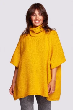 Sale Luźny sweter typu ponczo - miodowy Swetry