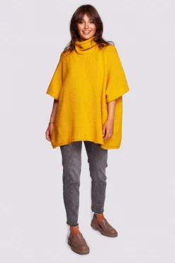 Sale Luźny sweter typu ponczo - miodowy Swetry