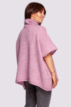 New Luźny sweter typu ponczo - pudrowy Swetry