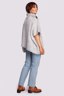 Clearance Luźny sweter typu ponczo - szary Swetry