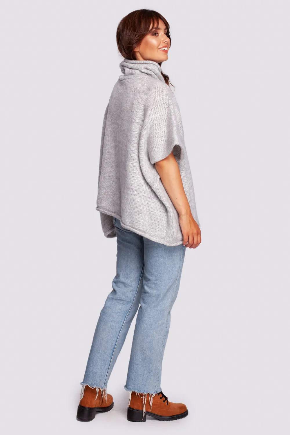 Clearance Luźny sweter typu ponczo - szary Swetry