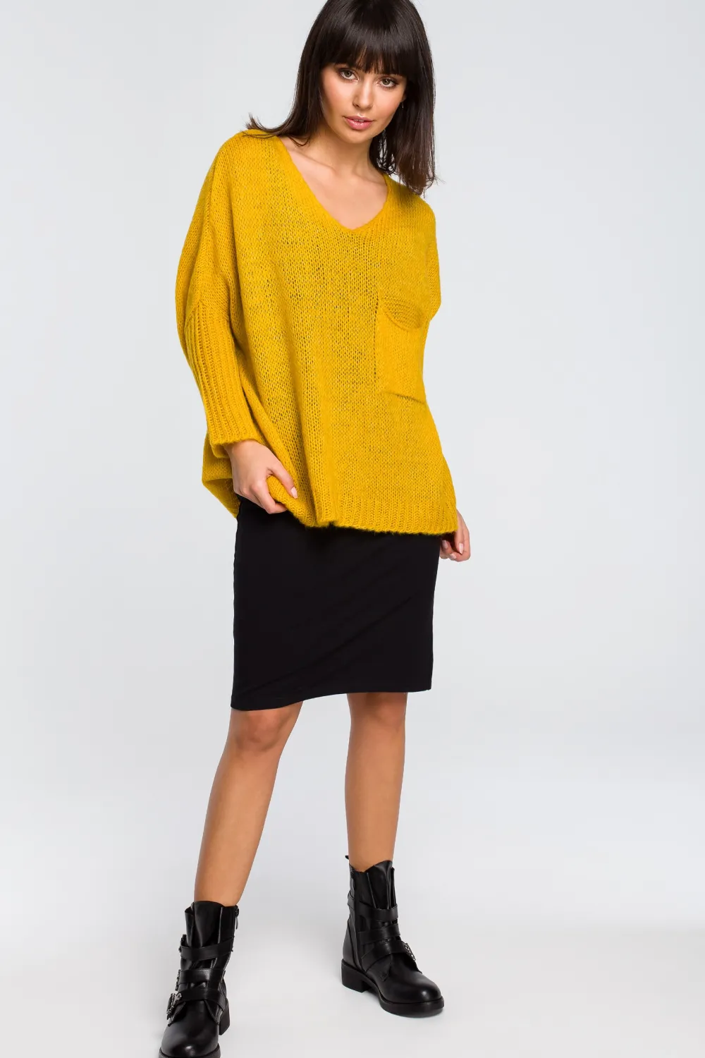 Discount Luźny sweter z kieszenią - miodowy Swetry