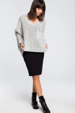 New Luźny sweter z kieszenią - popielaty Swetry