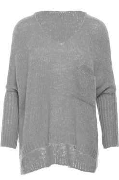 New Luźny sweter z kieszenią - szary Swetry