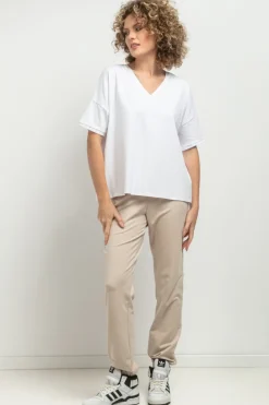 Best uźny t-hirt z dekote V - biały Odzież Casualowa|Dobry Skład
