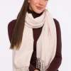Miękki szalik damski z frędzlami - beżowy Akcesoria