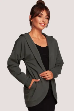 Outlet Niezapinana narzutka z kapture - iitarno-zieona Odzież Casualowa|Bluzy