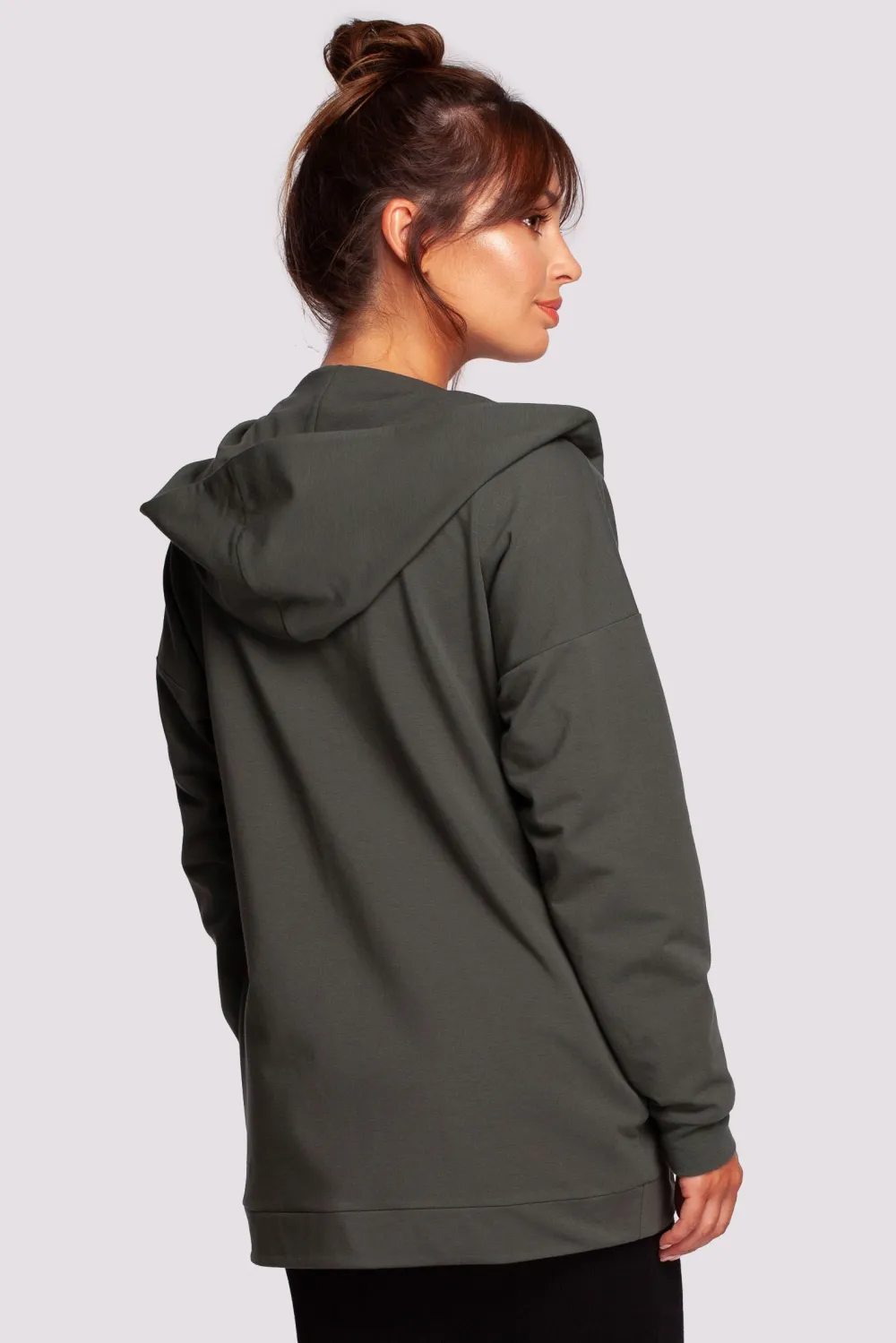 Outlet Niezapinana narzutka z kapture - iitarno-zieona Odzież Casualowa|Bluzy