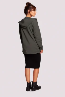 Outlet Niezapinana narzutka z kapture - iitarno-zieona Odzież Casualowa|Bluzy