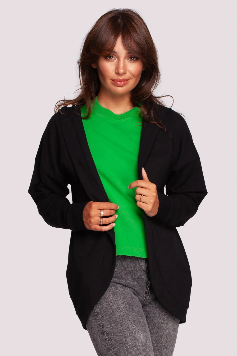 Outlet Niezapinana narzutka z kapture - czarna Odzież Casualowa|Bluzy