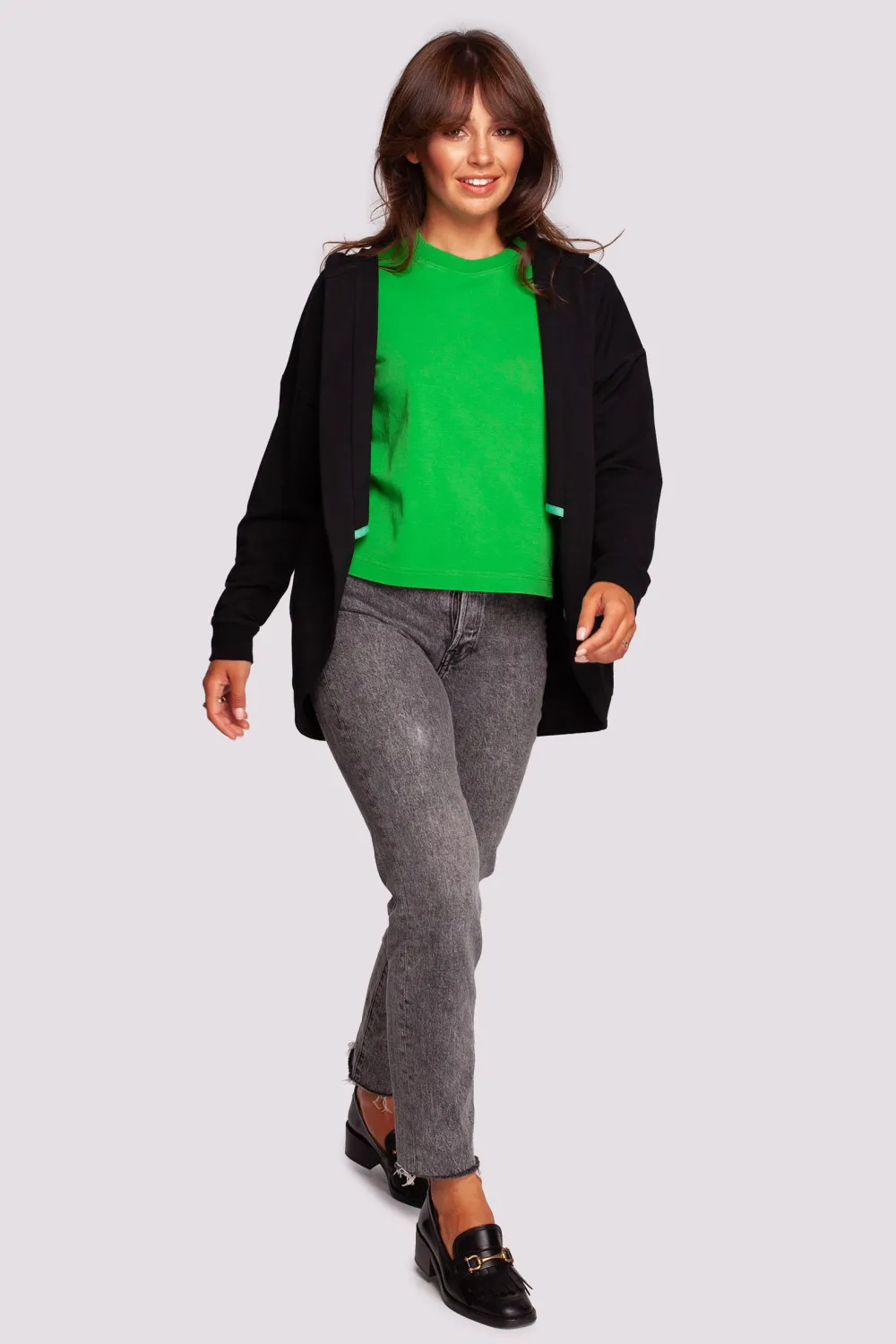 Outlet Niezapinana narzutka z kapture - czarna Odzież Casualowa|Bluzy