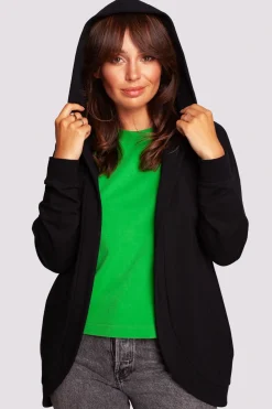 Outlet Niezapinana narzutka z kapture - czarna Odzież Casualowa|Bluzy