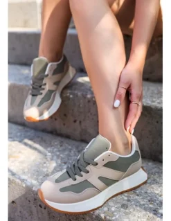 Clearance Niskie trampki Vera - beżowo-zielone Sneakersy