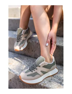 Clearance Niskie trampki Vera - beżowo-zielone Sneakersy