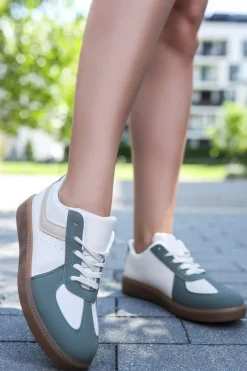 Niskie trampki Yana - beżowo-zielone Sneakersy