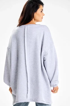 Online Obszerna bluza damska z kieszenią kangurek - szara Odzież Casualowa|Dobry Skład