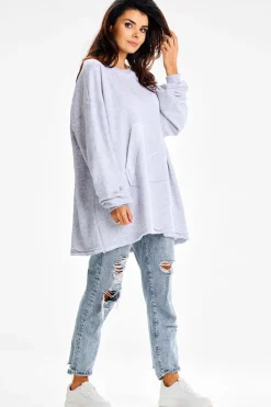 Online Obszerna bluza damska z kieszenią kangurek - szara Odzież Casualowa|Dobry Skład