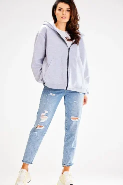 Outlet Obszerna bluza zasuwana na zamek - szara Odzież Casualowa|Bluzy