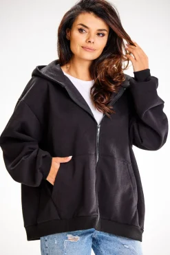 Outlet Obszerna bluza zasuwana na zamek - czarna Odzież Casualowa|Bluzy