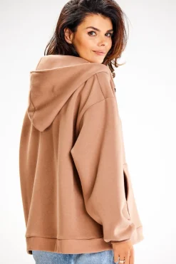 New Obszerna bluza zasuwana na zamek - beżowa Odzież Casualowa|Bluzy